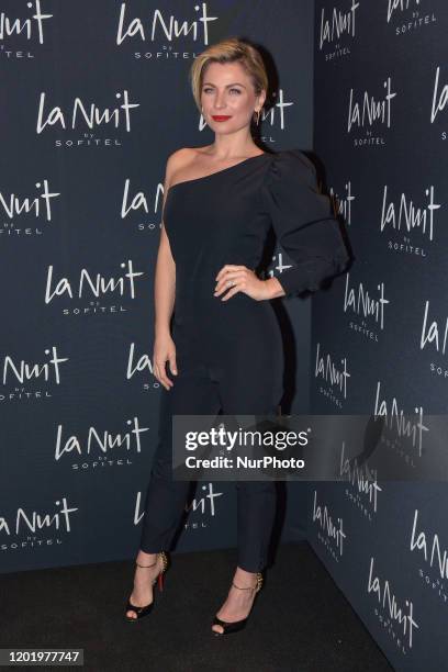 Ludwika Paleta poses for photos during the black carpet of the Opening of La Nuit by Sofitel Hotel on February 19 in Mexico City, Mexico
