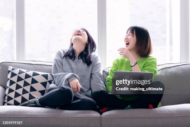 two chinese beauties are using laptops - chinese friends stock pictures, royalty-free photos & images