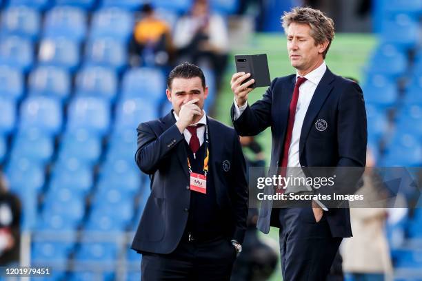 Director Marc Overmars of Ajax, director Edwin van der Sar of Ajax during the UEFA Europa League match between Getafe v Ajax at the Coliseum Alfonso...