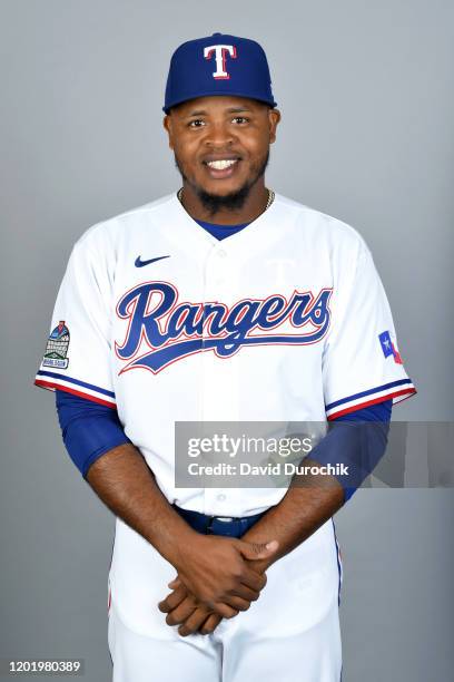 Edinson Volquez of the Texas Rangers poses during Photo Day on Wednesday, February 19, 2020 at Surprise Stadium in Surprise, Arizona.