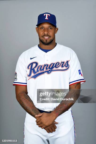 Juan Nicasio of the Texas Rangers poses during Photo Day on Wednesday, February 19, 2020 at Surprise Stadium in Surprise, Arizona.