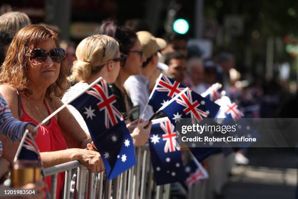 Participants in the Australia Day parade are seen as the walk down Swanston Street on January 26, 2020 in Melbourne, Australia. Australia Day,...