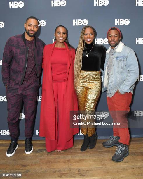 Jay Ellis, Issa Rae, Yvonne Orji and Prentice Penny attend the Lowkey "Insecure" Dinner presented by Our Stories to Tell at Firewood on January 25,...