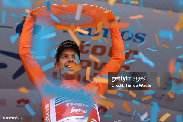 Podium / Richie Porte of Australia and Team Trek-Segafredo Orange Leader Jersey / Celebration / Trophy / during the 22nd Santos Tour Down Under 2020,...