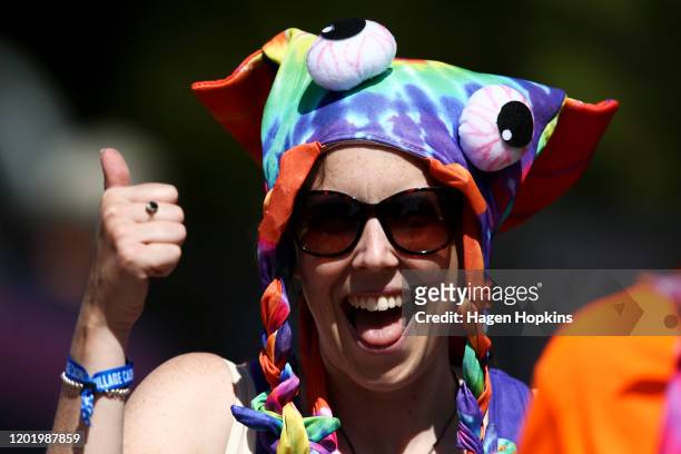 Fan looks on during the semi-final match between Australia and Canada at the 2020 HSBC Sevens at FMG Stadium Waikato on January 26, 2020 in Hamilton,...