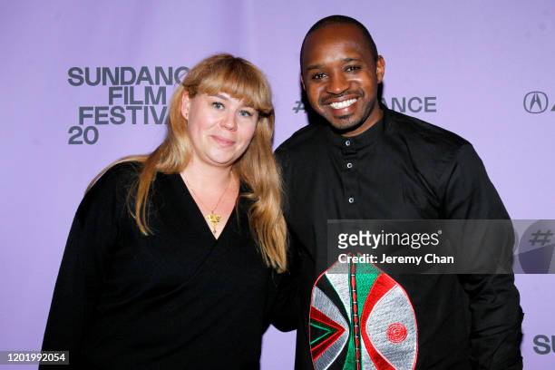 Sundance Film Festival Programmer Ania Trzebiatowska and Boniface Mwangi attend the 2020 Sundance Film Festival - "Softie" Premiere at Park Avenue...