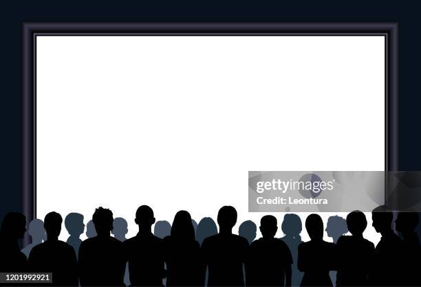 crowd (people are complete and moveable- clipping path hides legs) - empty cinema screen stock illustrations