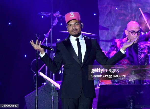 Chance the Rapper performs onstage during the Pre-GRAMMY Gala and GRAMMY Salute to Industry Icons Honoring Sean "Diddy" Combs on January 25, 2020 in...