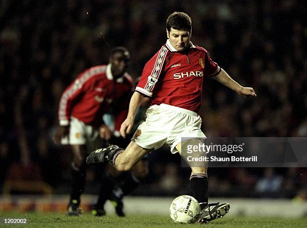 Dennis Irwin of Manchester United in action during the FA Carling Premiership match against Middlesbrough played at Old Trafford in Manchester,...