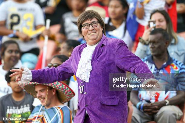 Austin Powers entertains during the 2020 HSBC Sevens at FMG Stadium Waikato on January 26, 2020 in Hamilton, New Zealand.