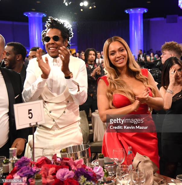 Jay-Z and Beyoncé attend the Pre-GRAMMY Gala and GRAMMY Salute to Industry Icons Honoring Sean "Diddy" Combs on January 25, 2020 in Beverly Hills,...