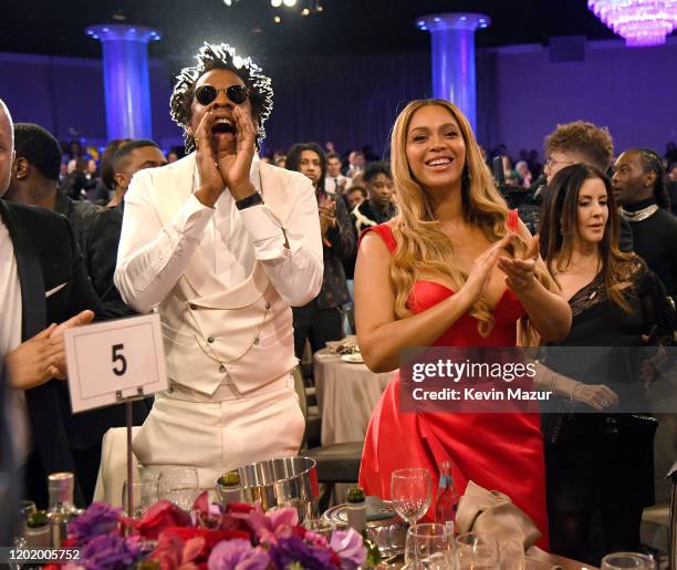 Jay-Z and Beyoncé attend the Pre-GRAMMY Gala and GRAMMY Salute to Industry Icons Honoring Sean "Diddy" Combs on January 25, 2020 in Beverly Hills,...