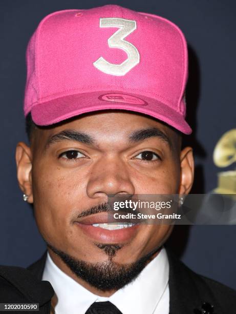 Chance the Rapper arrives at the Pre-GRAMMY Gala and GRAMMY Salute to Industry Icons Honoring Sean "Diddy" Combs at The Beverly Hilton Hotel on...