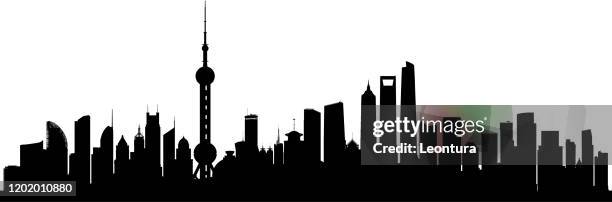 shanghai skyline (all buildings are complete and moveable) - shanghai stock illustrations