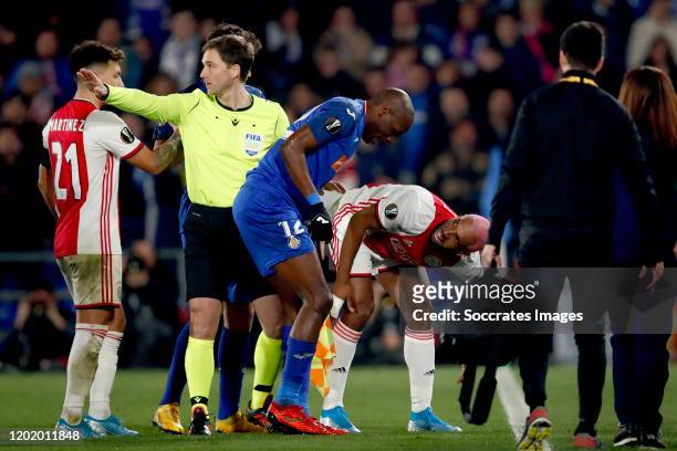Allan Nyom of Getafe, Ryan Babel of Ajax during the UEFA Europa League match between Getafe v Ajax at the Coliseum Alfonso Perez on February 20, 2020...
