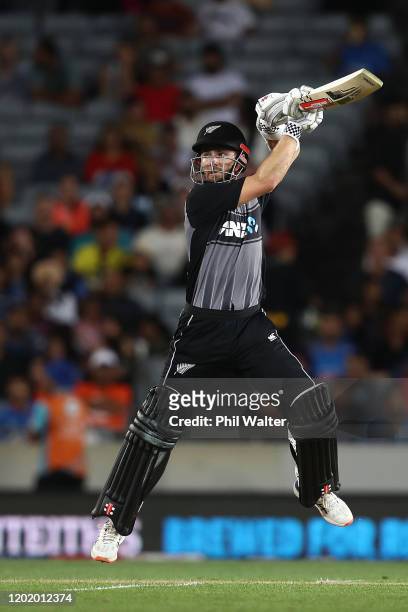 Kane Williamson of New Zealand bats during game two of the Twenty20 series between New Zealand and India at Eden Park on January 26, 2020 in...