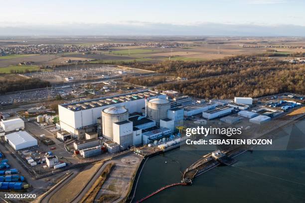 This aerial picture taken on February 20 shows Fessenheim nuclear powerplant in Fessenheim, eastern France. - France will start closing its oldest...