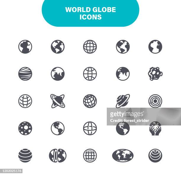 world globe icons. set contains such icons as globe, map, navigation, world map, global business - north icon stock illustrations
