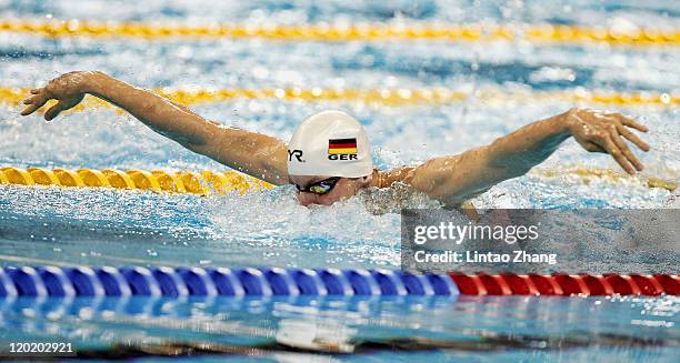 Yannick Lebherz of Germany competes in heat two of the Men's 400m Individual Medley heats during Day Sixteen of the 14th FINA World Championships at...