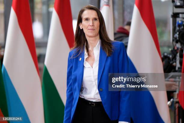 Belgium Prime Minister Sophie Wilmes arrives for a special European Council summit on February 20, 2020 in Brussels, Belgium. European Union leaders...