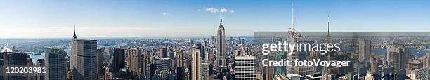 panorama of new york city skyscrapers during day - empire state building stock pictures, royalty-free photos & images