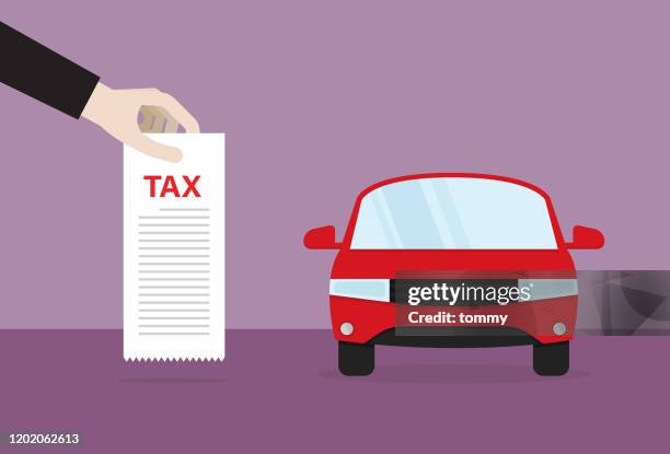 car with a tax bill - car ownership stock illustrations