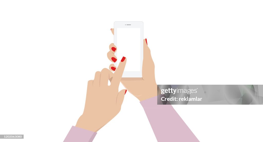 Weibliche Hand hält ein Telefon mit leerem Bildschirm. Telefon in weiblicher Hand.
