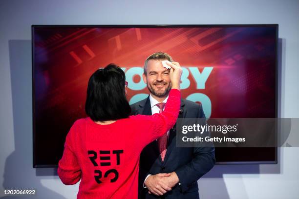 Slovak Prime Minister Peter Pellegrini is prepared for the TV debate ahead of parliamentary election in Bratislava, on February 20, 2020. Slovakia...