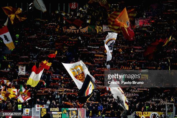 Roma fans during the UEFA Europa League Round of 32 first leg match between AS Roma and KAA Gent at Stadio Olimpico on February 20, 2020 in Rome,...
