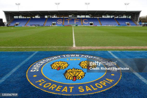 General view inside the stadium during the FA Cup Fourth Round match between Shrewsbury Town and Liverpool at New Meadow on January 26, 2020 in...