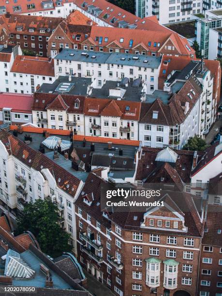 germany, hamburg, aerial view of neustadt apartment buildings - hamburg germany stockfoto's en -beelden