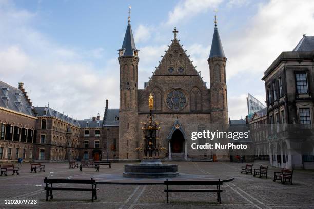 The Ridderzaal, the main building of the 13th-century inner square, in The Hague, Netherlands, on February 20, 2020. The Hague is a city on the North...