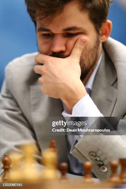 Magnus Carlsen of Norway competes against Wesley So of USA during the 82nd Tata Steel Chess Tournament held in Dorpshuis De Moriaan on January 26,...