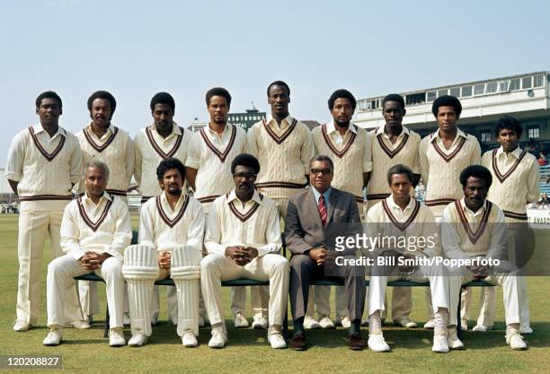 The West Indies cricket team in Manchester for the Prudential World Cup match against Sri Lanka at Old Trafford, 7th June 1975. West Indies won by...