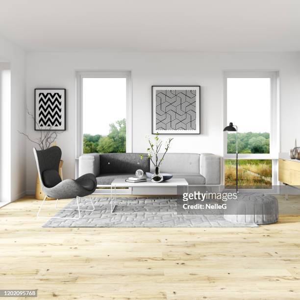 scandinavian living room - square interior stock pictures, royalty-free photos & images