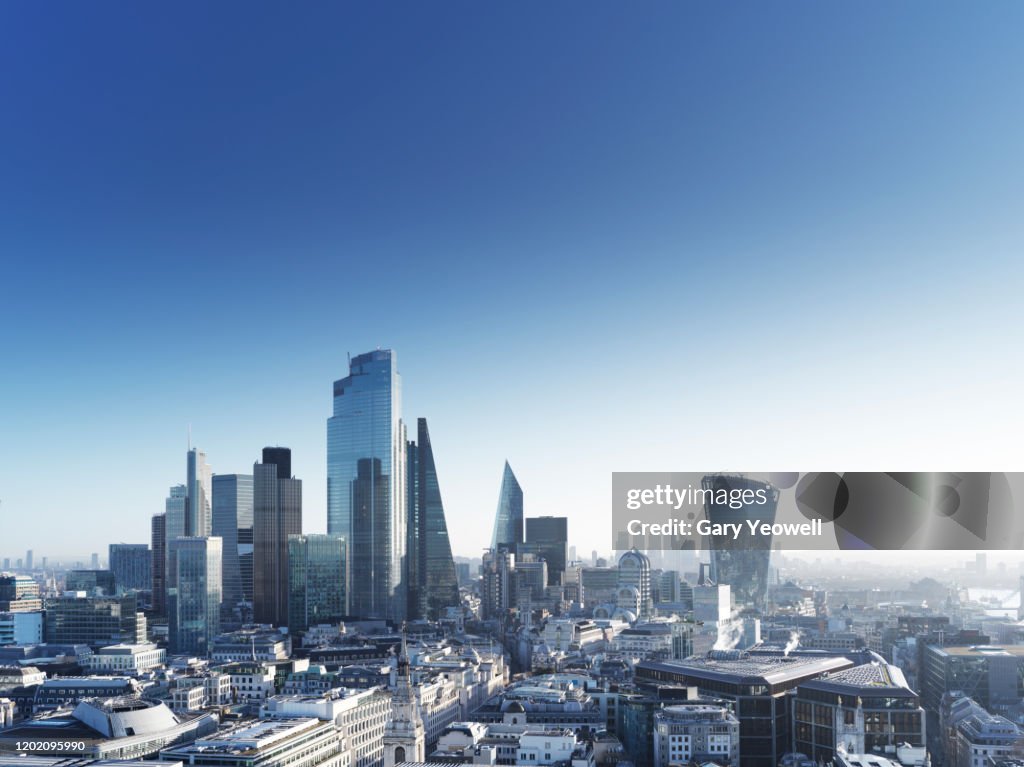 Elevated view over London city skyline