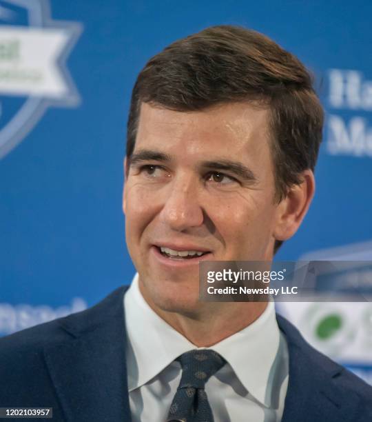 East Rutherford, N.J.: New York Giants quarterback Eli Manning at his retirement press conference at the field house at Metlife Stadium in East...