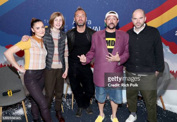Oona Roche, Charlie Shotwell, Jude Law, Sean Durkin of 'The Nest' and Kevin Smith attend the IMDb Studio at Acura Festival Village on location at the...