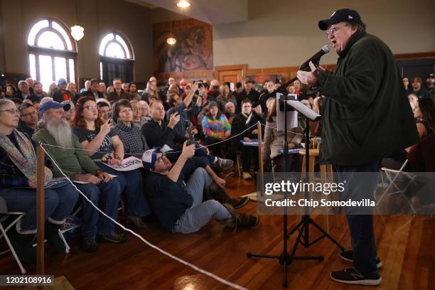 Filmmaker and activist Michael Moore speaks at a campaign event for Democratic presidential candidate former Vice President Joe Biden at La Poste...