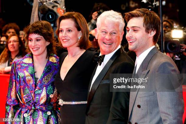 Actress Sigourney Weaver with her daughter Charlotte Simpson , her husband Jim Simpson and British actor and model Douglas Booth arrive for the...