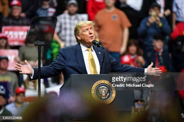 President Donald Trump speaks to supporters during a Keep America Great rally on February 20, 2020 in Colorado Springs, Colorado. Vice President Mike...