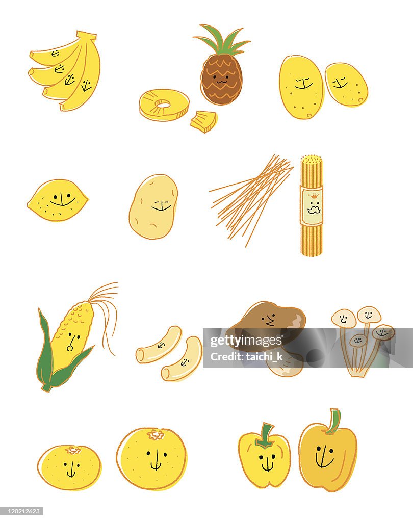 Yellow vegetable and fruit