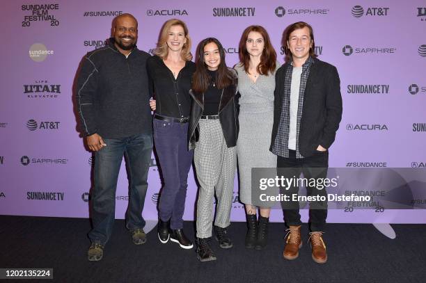 Chris Gundy, Barbara Gehring, Sophia Hammons, Kara Hayward and Skyler Gisondo attend the 2020 Sundance Film Festival - "The Social Dilemma" Premiere...