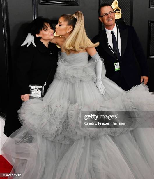 Joan Grande, Ariana Grande, and Edward Butera attend the 62nd Annual GRAMMY Awards at STAPLES Center on January 26, 2020 in Los Angeles, California.