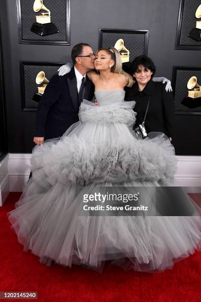 Edward Butera, Ariana Grande and Joan Grande attend the 62nd Annual GRAMMY Awards at Staples Center on January 26, 2020 in Los Angeles, California.