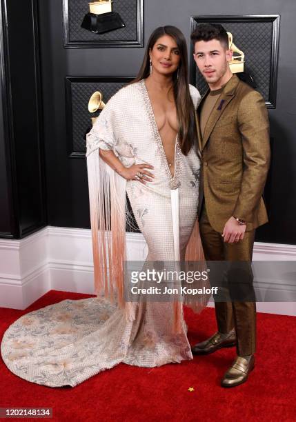 Priyanka Chopra and Nick Jonas attend the 62nd Annual GRAMMY Awards at Staples Center on January 26, 2020 in Los Angeles, California.