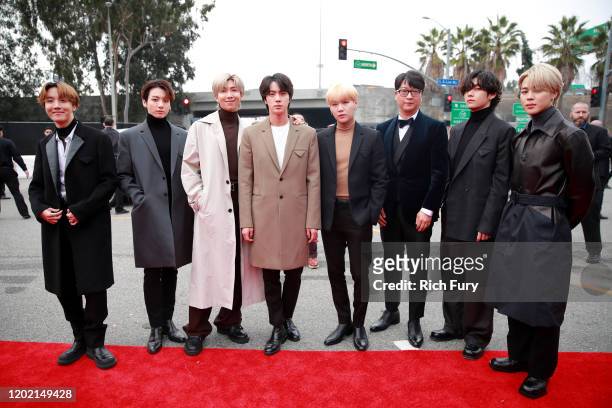 Members of BTS and CEO of Big Hit Entertainment Lenzo Yoon attend the 62nd Annual GRAMMY Awards at STAPLES Center on January 26, 2020 in Los Angeles,...