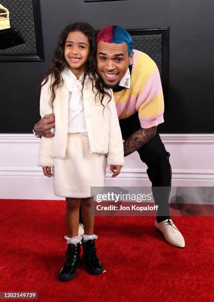 Chris Brown and daughter Royalty Brown attend the 62nd Annual GRAMMY Awards at Staples Center on January 26, 2020 in Los Angeles, California.