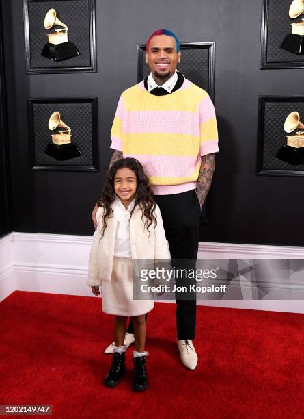 Chris Brown and daughter Royalty Brown attend the 62nd Annual GRAMMY Awards at Staples Center on January 26, 2020 in Los Angeles, California.