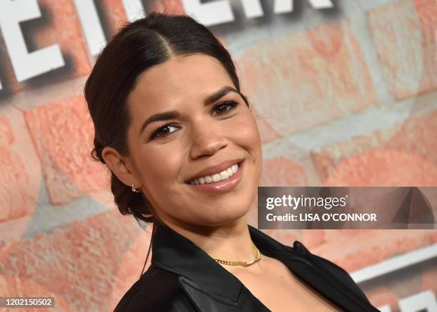 Actress America Ferrera arrives for Netflix's "Gentefied" premiere at Plaza De La Raza gallery in Los Angeles on February 20, 2020.